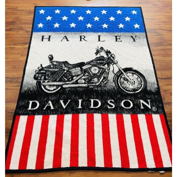 Biederlack x Harley Davidson Motorcycle Blanket Throw Patriotic 80”x55" USA - Picture 1 of 5